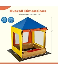 Glintex Kids Sandbox, 43.5 x 43.5 in Wooden Sand Pit with Full Canopy, 4 Mesh Windows, Storage Benches, 2 Bins and Bottom Liner