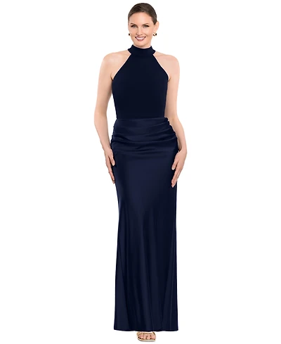 Betsy & Adam Women's Jamie Mock-Neck Satin Mermaid-Hem Gown