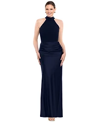 Betsy & Adam Women's Jamie Mock-Neck Satin Mermaid-Hem Gown