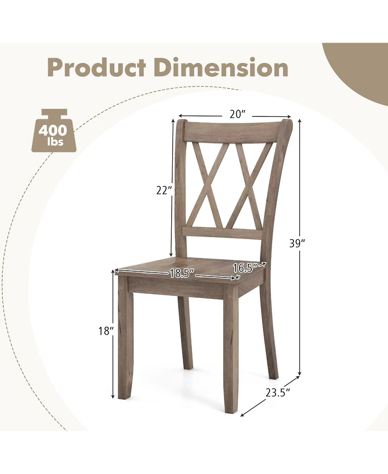 Mecale Set of 2 Cross Back Rubber Wood Dining Chairs