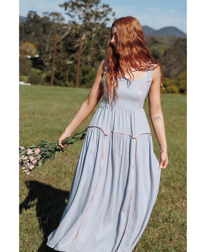 Petal and Pup Women's Kyla A-Line Sleeveless Contrast Print Trim Maxi Dress