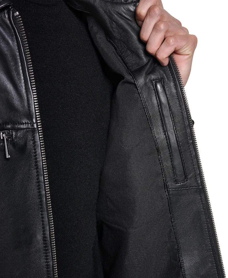 Karl Lagerfeld Paris Men's Collared Leather Jacket