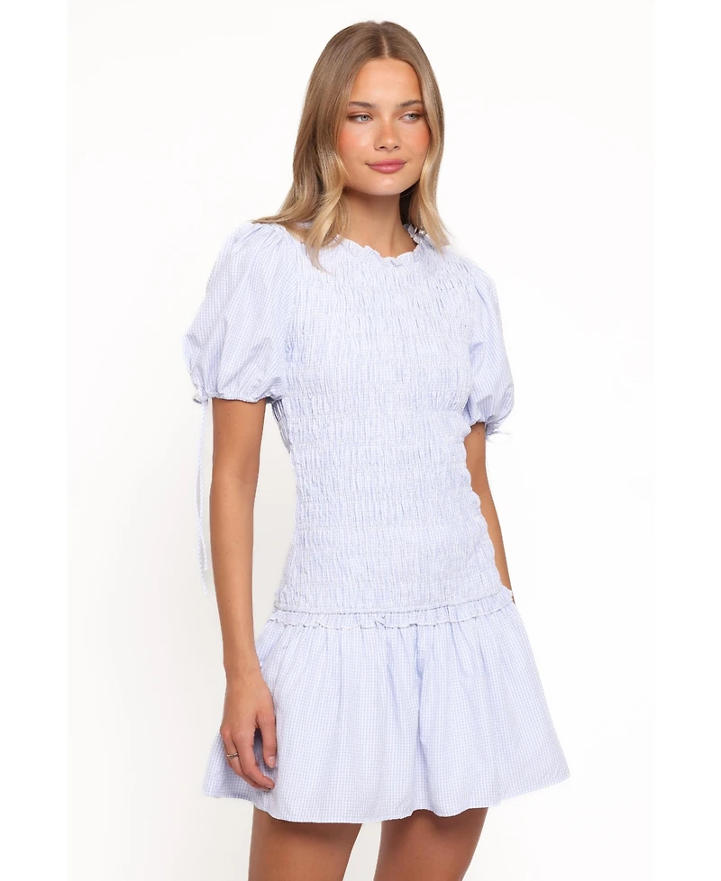 Petal and Pup Women's Kaelyn Fit & Flare Puff Sleeve Gingham Mini Dress