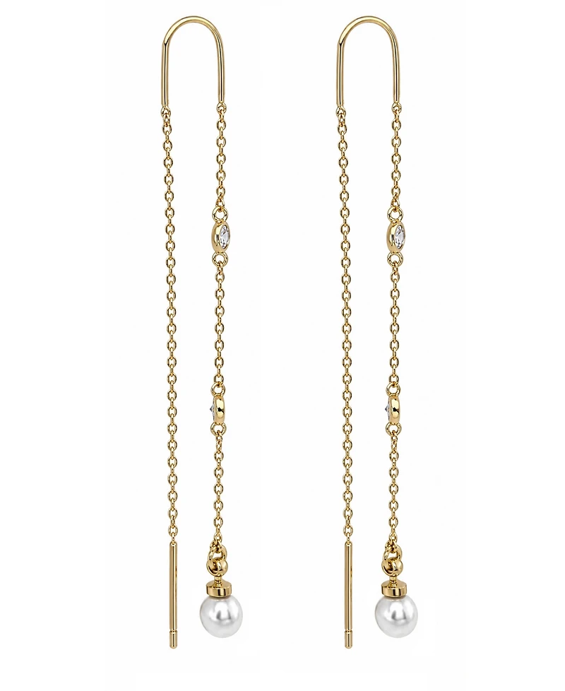 18K Gold Plated Imitation Cubic Zirconia and Imitation Pearl Threader Earrings