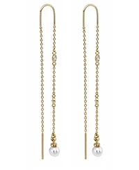 18K Gold Plated Imitation Cubic Zirconia and Imitation Pearl Threader Earrings