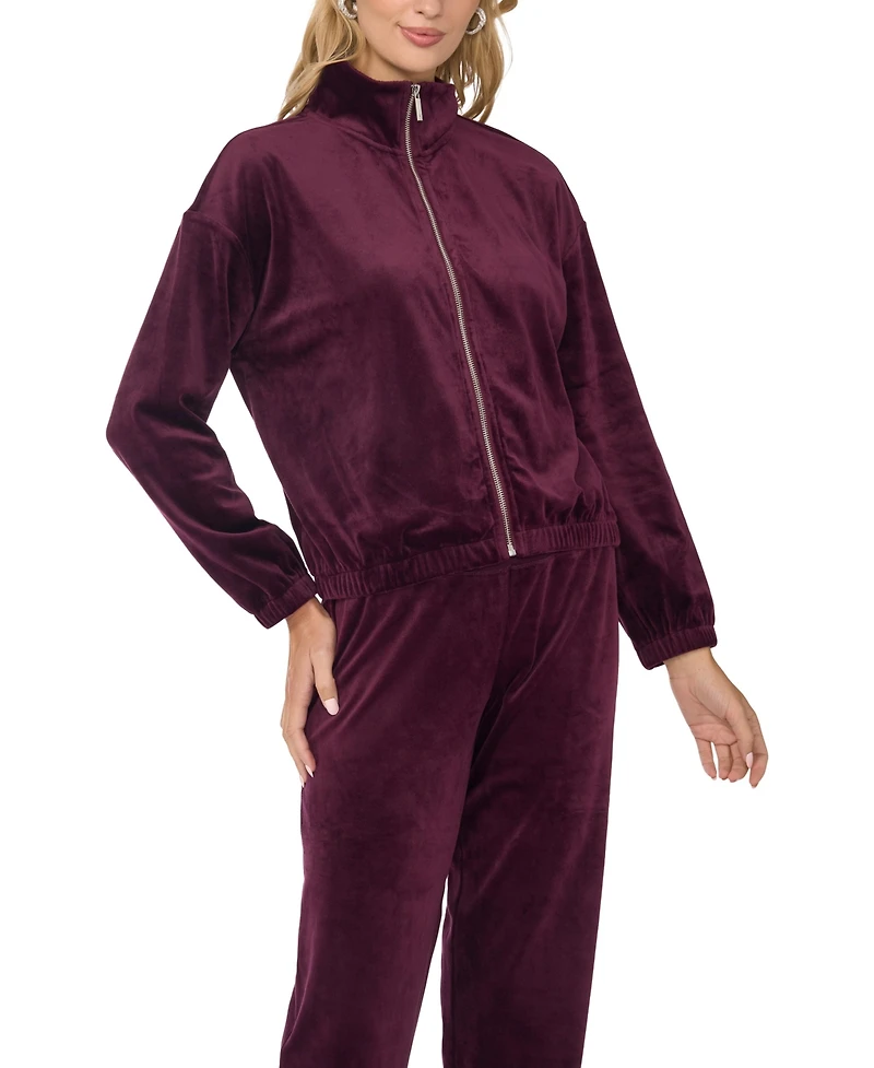 Vince Camuto Women's Velour Zip-Front Mock Neck Jacket