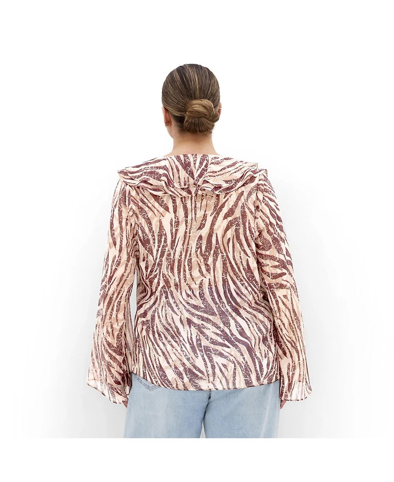 City Chic Women's Plus Vivid Ruffle Snake Print Top