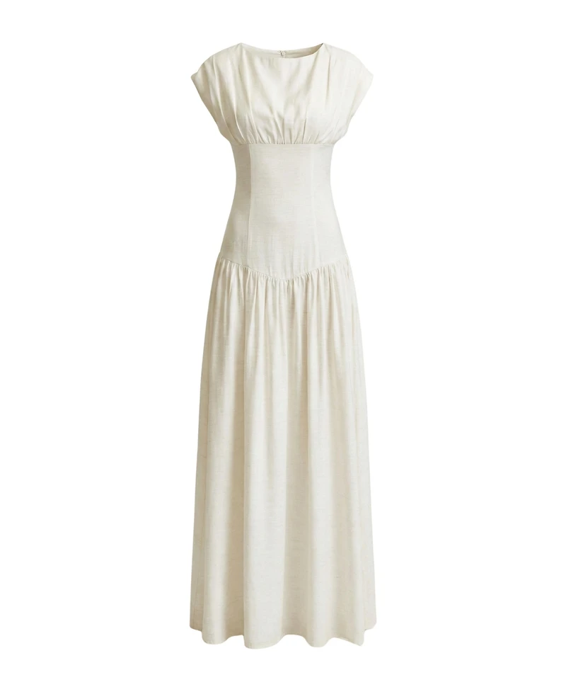 Modenaire Women's Cap-Sleeve Gathered Bodice Maxi Dress