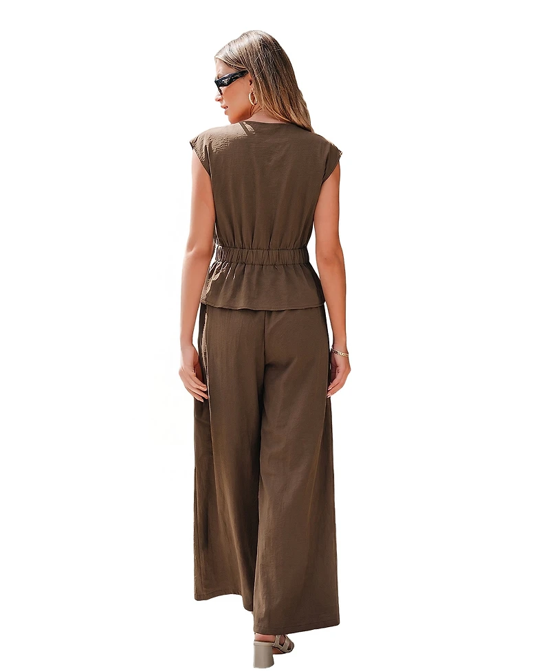 Cupshe Women's Wrap V-Neck Sleeveless Top and Wide-Leg Pants Matching Set