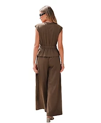 Cupshe Women's Wrap V-Neck Sleeveless Top and Wide-Leg Pants Matching Set