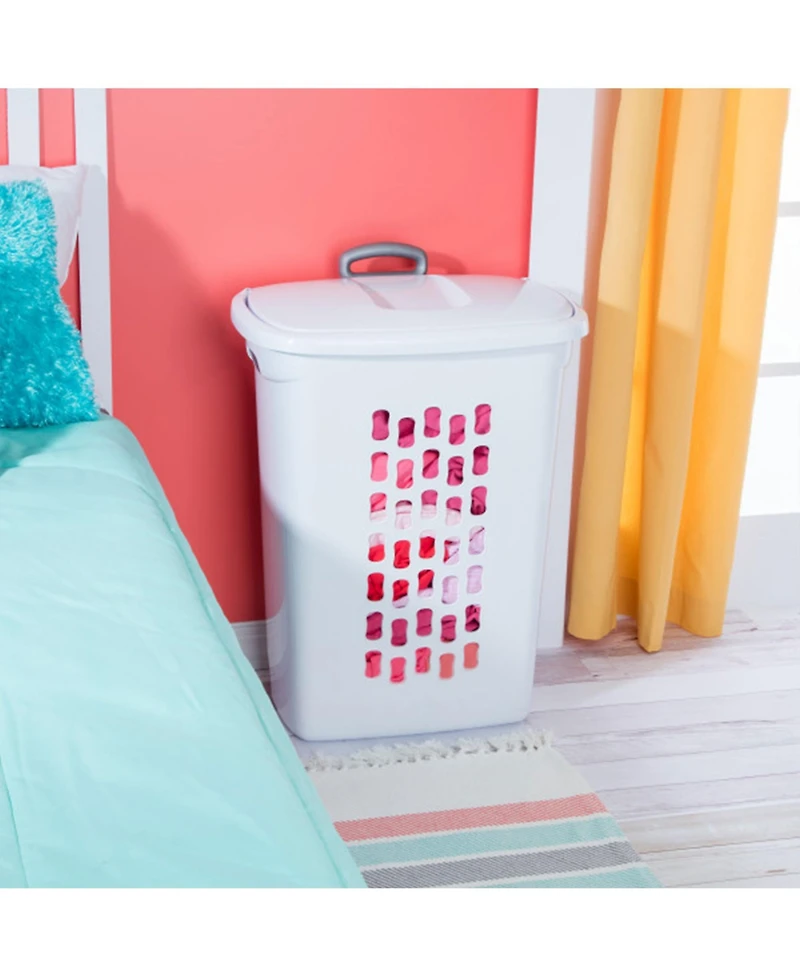 Sterilite White Laundry Hamper With Lift-Top, Wheels, And Pull Handle