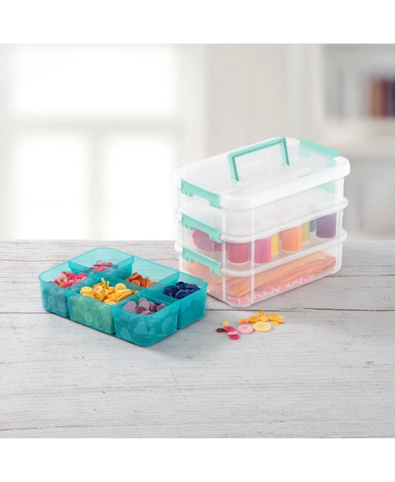 Sterilite Convenient Home 3-Tiered Stacking Carry Storage Box, Clear (12 Pack)