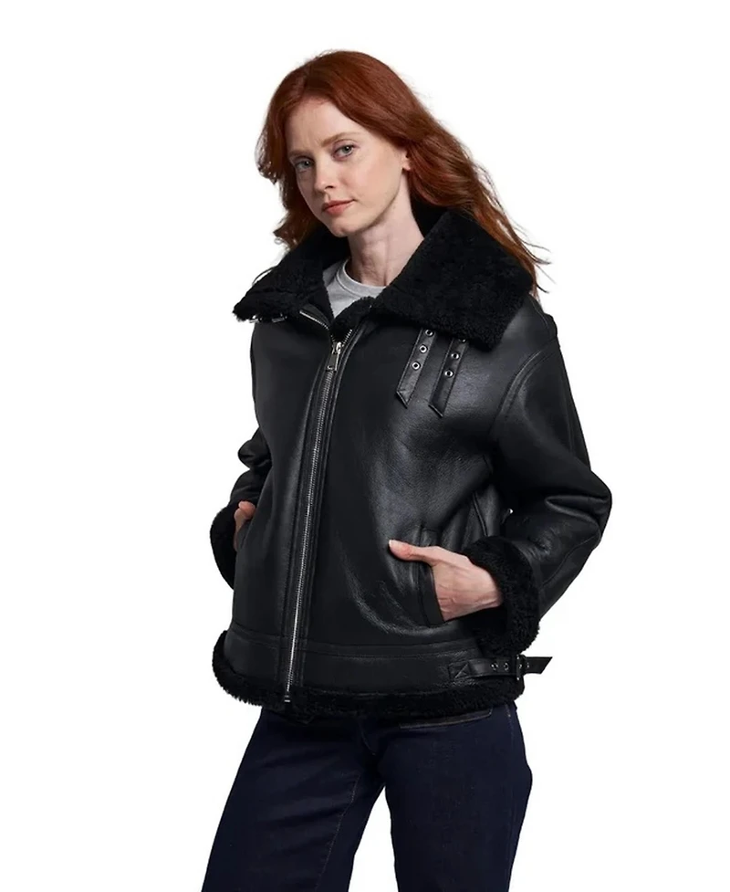 Blue Duck Women's Shearling Moto Oversized Collar Jacket