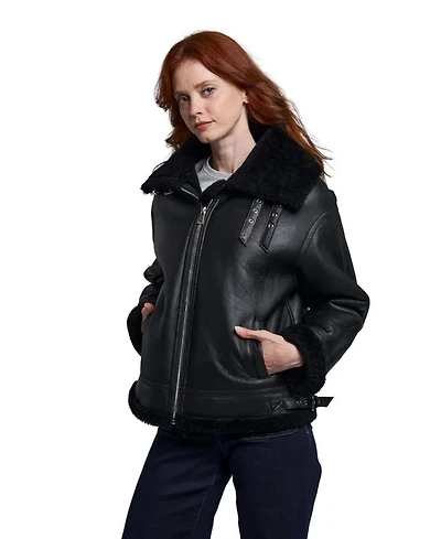 Blue Duck Women's Shearling Moto Oversized Collar Jacket