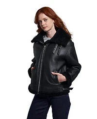 Blue Duck Women's Shearling Moto Oversized Collar Jacket