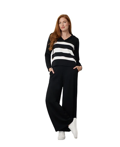 Cable & Gauge Women's Striped Hoodie and Wide-Leg Pants, 2-Piece Set