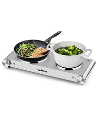 Cusimax 1800W Electric Cooktop Stainless Steel Hot Plate Double Burner With Temperature Control Portable Cookware