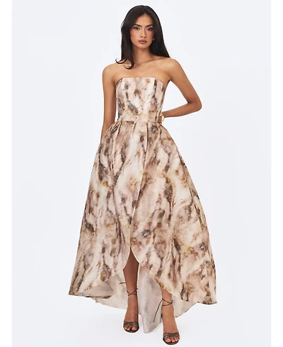 Miss Circle Women's Micaela Strapless High-Low Jacquard Gown with Pockets
