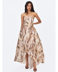 Miss Circle Women's Micaela Strapless High-Low Jacquard Gown with Pockets