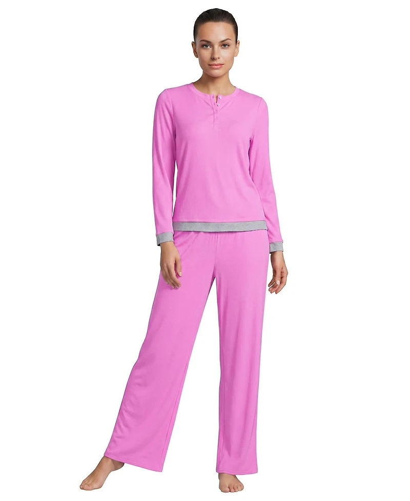Lands' End Women's Henley-Style Long-Sleeve Top and Wide-Leg Pants, 2-Piece Set