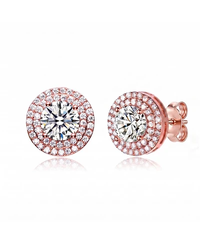 Cubic Zirconia Sterling Silver round Haloed Stud Earrings
