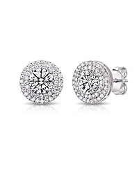 Cubic Zirconia Sterling Silver round Haloed Stud Earrings