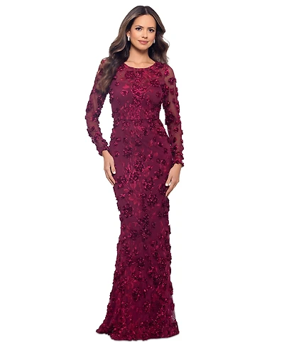 Xscape Women's Long Sleeve Rose Flower Dress