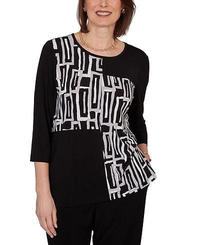 Alfred Dunner Women's Spliced Geometric Puff Print Top