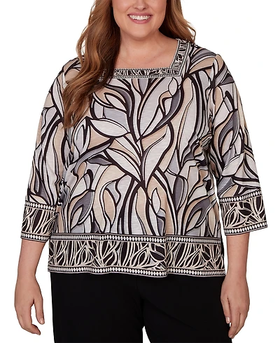 Alfred Dunner Plus Stained Glass Border Trim Top