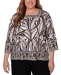 Alfred Dunner Plus Stained Glass Border Trim Top