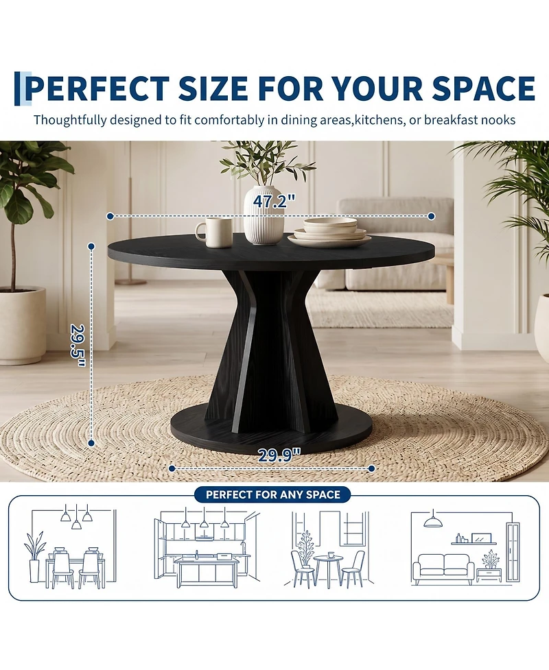 homfan Round Dining Table, Modern Pedestal Kitchen Table with 1.18" Thick Tabletop & Sturdy Base, Seats 4