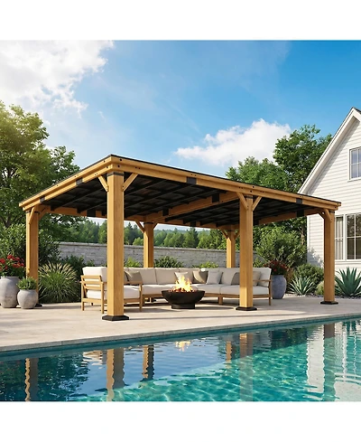 Aoxun Cedar Wood Gazebo with Sloped Steel Hardtop