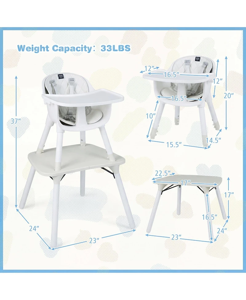 Costway Toddler 4 in 1 High Chair Convertible Table Chair Set with Pu Cushion