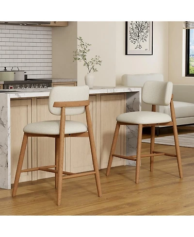 Maison Boucle Modern Counter Height Bar Stools Set of 2, Fabric Upholstered Counter Stools with Curved Backrest, Solid Wood Frame