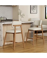 Maison Boucle Modern Counter Height Bar Stools Set of 2, Fabric Upholstered Counter Stools with Curved Backrest, Solid Wood Frame