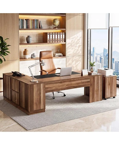 Tribesigns Executive Desk, Vintage Office Computer Desk with Large Tabletop, Farmhouse Wood Writing Conference Table Workstation