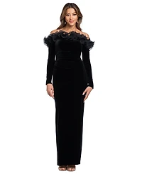 Xscape Women's Off-the-Shoulder Velvet Ruffled Gown