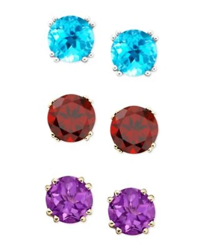Semi Precious Gemstone Round Stud Earrings In 14k White Yellow Gold