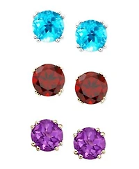 Semi Precious Gemstone Round Stud Earrings In 14k White Yellow Gold