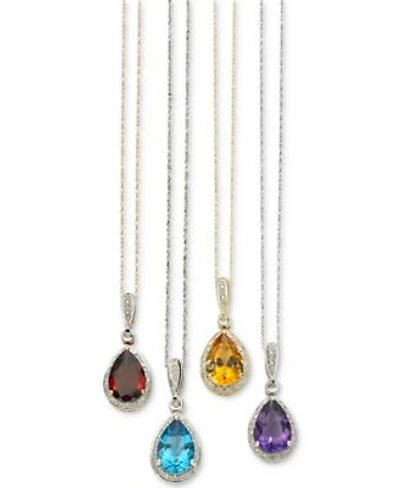 Diamond Accented Semi Precious Pendant Necklace In 14k White Yellow Or Rose Gold
