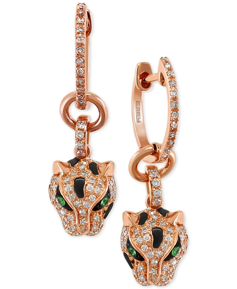Effy Diamond (3/8 ct. t.w.) and Tsavorite Accent Panther Drop Earrings in 14k Rose Gold