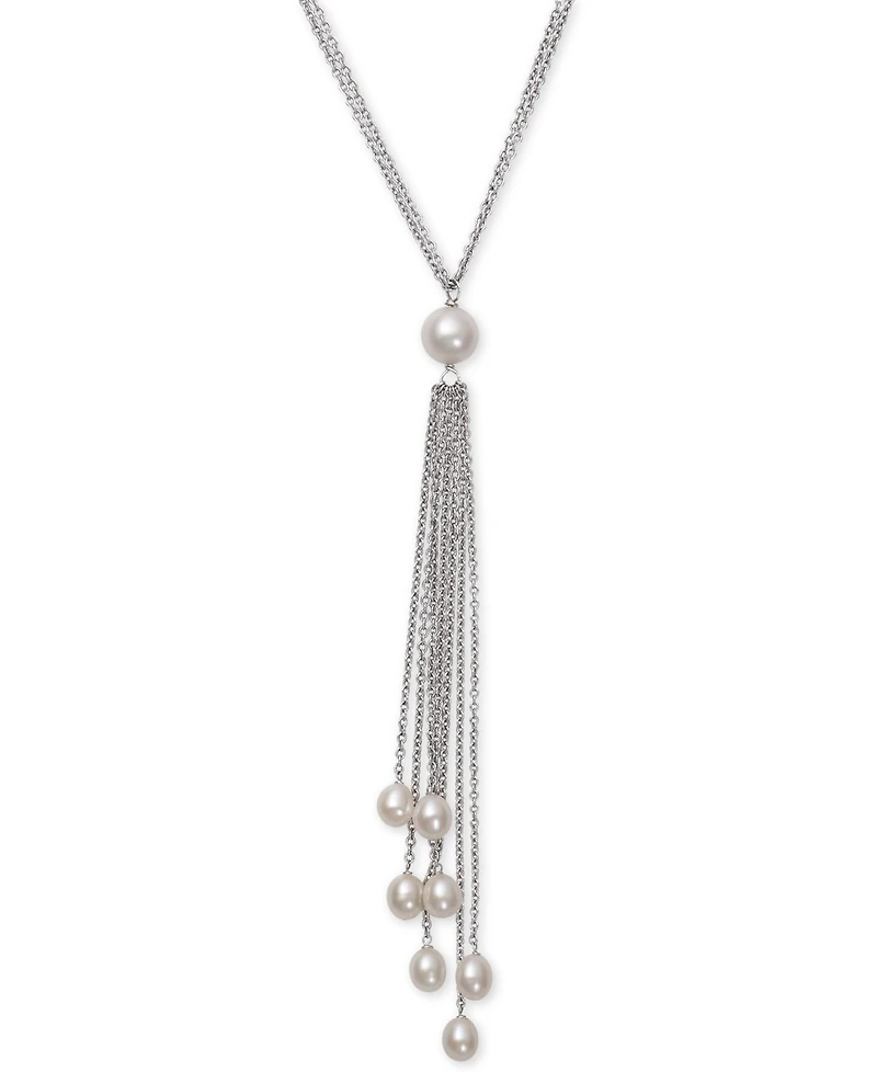 Belle de Mer Cultured Freshwater Pearl (6 & 8-1/2mm) Long Lariat Necklace Sterling Silver