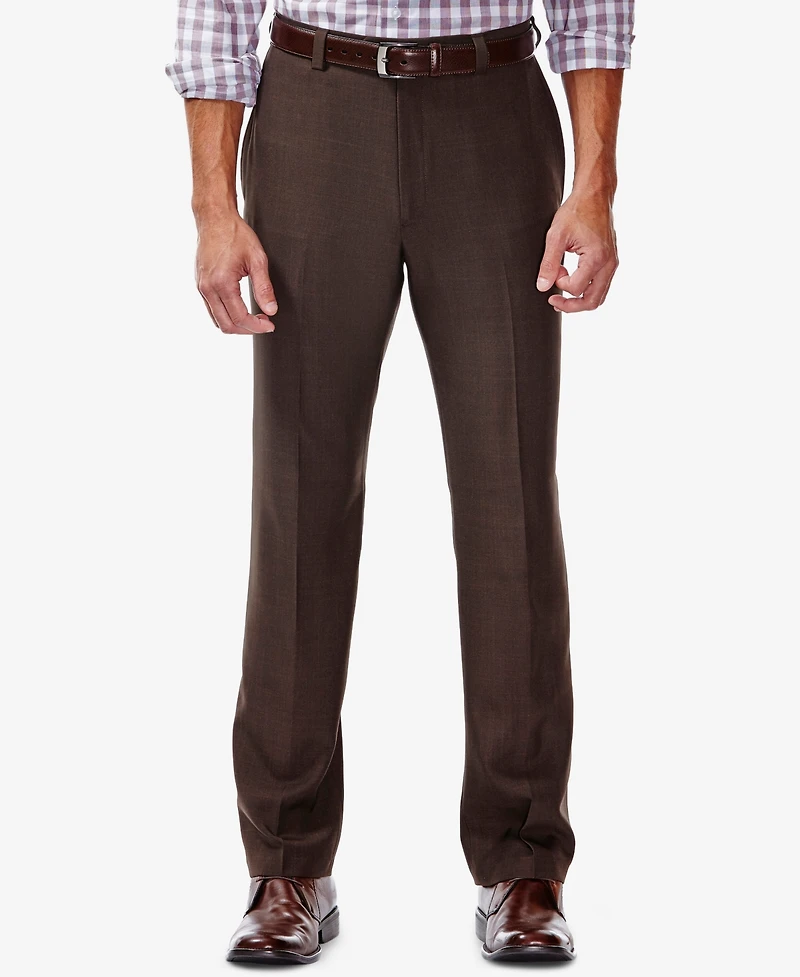 Haggar Men's Eclo Stria Classic Fit Flat Front Hidden Expandable Dress Pants