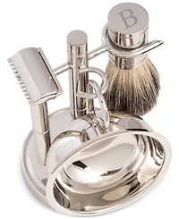 Bey-Berk Men's Chrome Monogrammed Safety Razor & Brush Set
