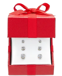 Cubic Zirconia 3-Pc. Set Graduated Stud Earrings 14k Gold or White