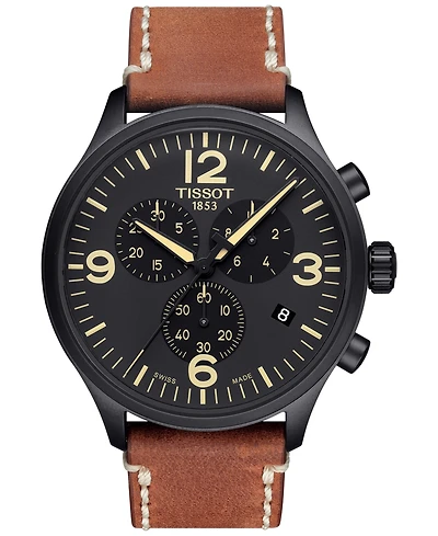 Tissot Men's Swiss Chrono Xl Brown Leather Strap Watch 45mm