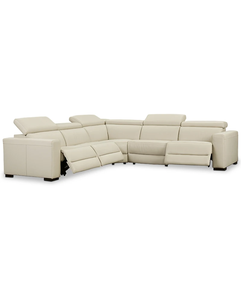 Nevio 5-pc Leather "L" Sectional with 3 Power Recliners, Created for Macy's