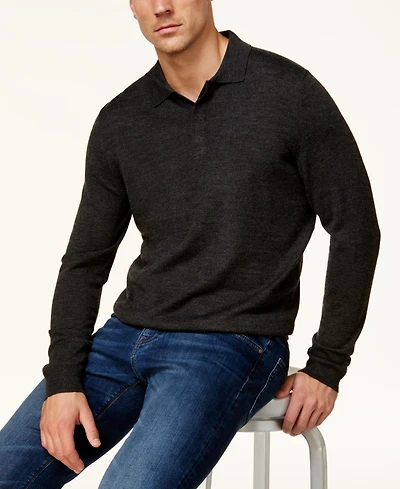 Club Room Men's Merino Wool Blend Polo Sweater, Created for Macy's