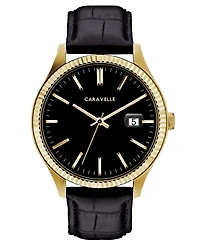 Caravelle Designed by Bulova Men's Black Leather Strap Watch 41mm
