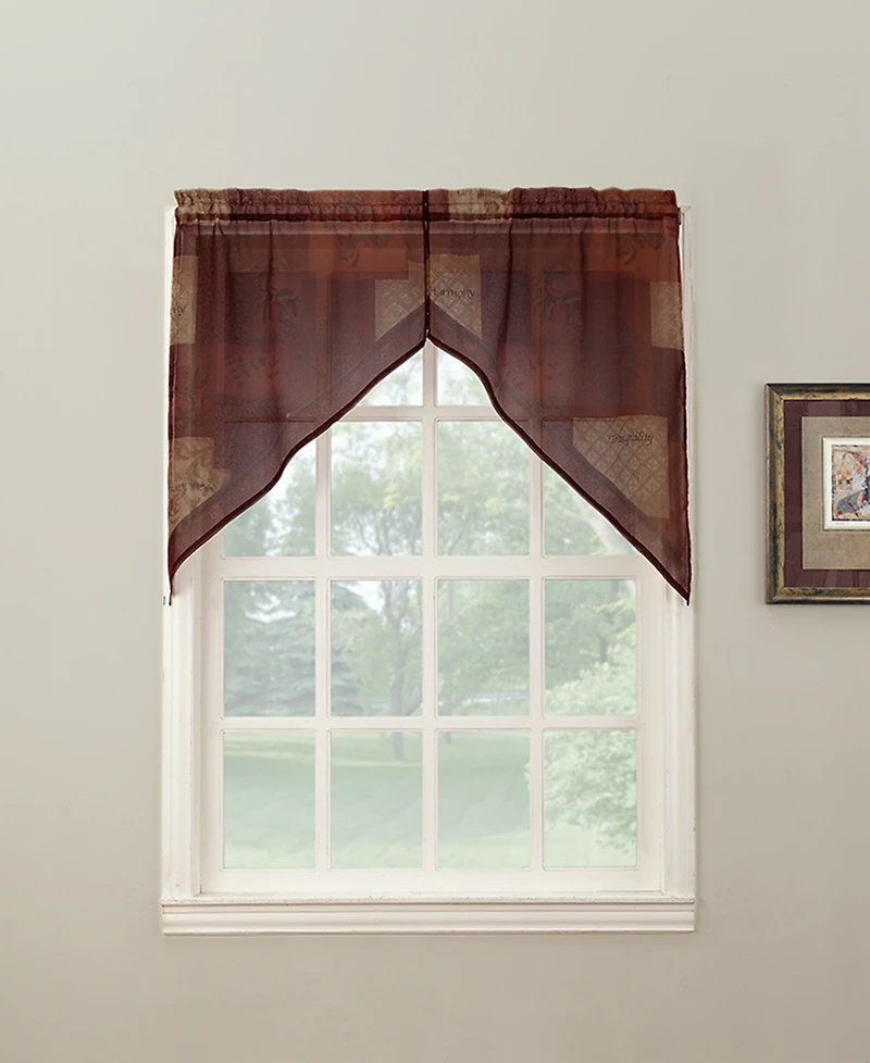 Eden Inspirational Patchwork Semi-Sheer Rod Pocket Kitchen Curtain Swag Pair